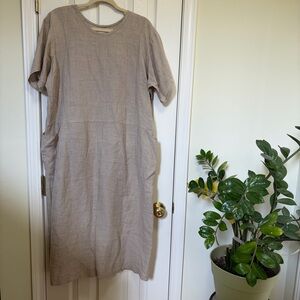 Flax 100% linen tan Maxi oversized dress M